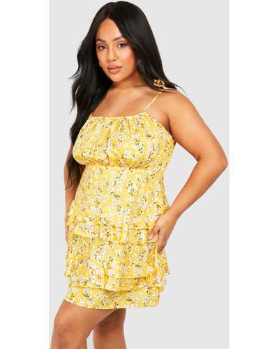 Boohoo Plus Ditsy Floral Sundress - Yellow