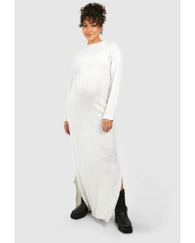 Boohoo Maternity Wide Rib Knitted Maxi Dress - White