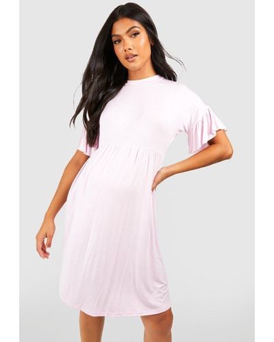 Boohoo Maternity Frill Sleeve Smock Mini Dress - White