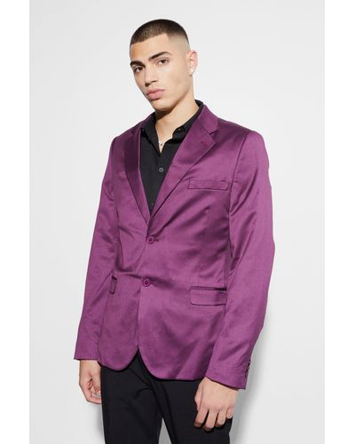 Boohoo Skinny Satin Suit Jacket - Purple