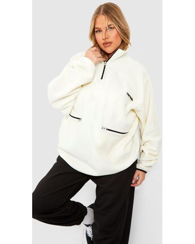 Boohoo Plus Polar Fleece Contrast Half Zip Oversized Sweatshirt - White