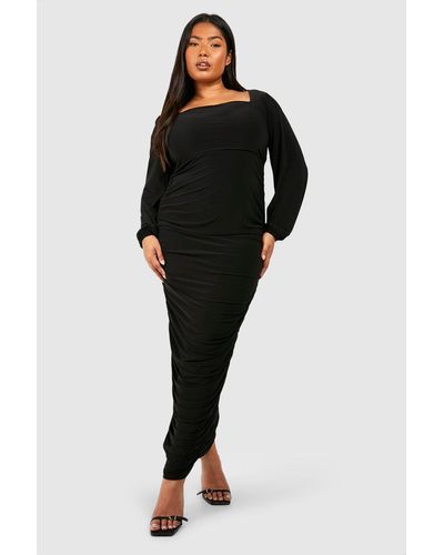 Boohoo Maternity Textured Ruched Seam Maxi Dress in Black