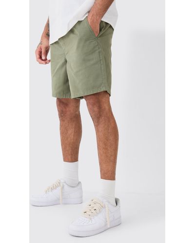 Boohoo Shorter Length Relaxed Fit Chino Shorts In Khaki - Green