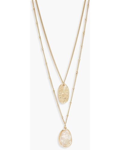 Boohoo Textured Coin & Iridescent Layered Necklace - White