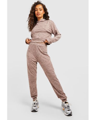 Boohoo Melange Knitted Hoody And Jogger Two-piece Set - Pink