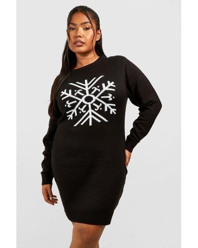 Boohoo Plus Snowflake Christmas Sweater Dress - Black