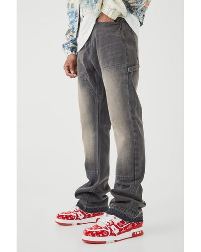 Boohoo Slim Rigid Flare Carpenter Jeans - Grey