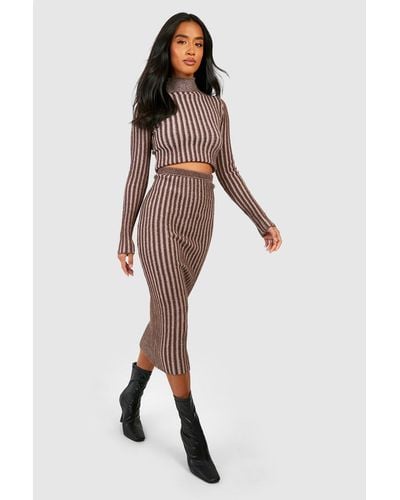 Boohoo Petite Two Tone Knitted Midaxi Skirt - Brown
