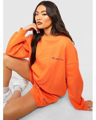 Boohoo Text Print Sweatshirt Short Tracksuit - Orange