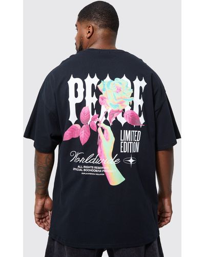 BoohooMAN Plus Limited Edition Rose Back Graphic T-shirt - Blue