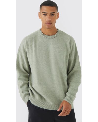 BoohooMAN Oversized Brushed Yarn Crew Neck Sweater - Gray