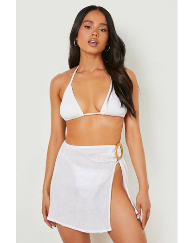 Boohoo Petite O-ring Tie Mini Beach Skirt - White
