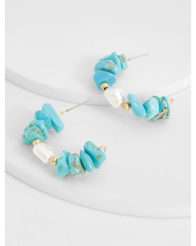 Boohoo Organic Pearl Beaded Detail Hoop Earrings - Azul