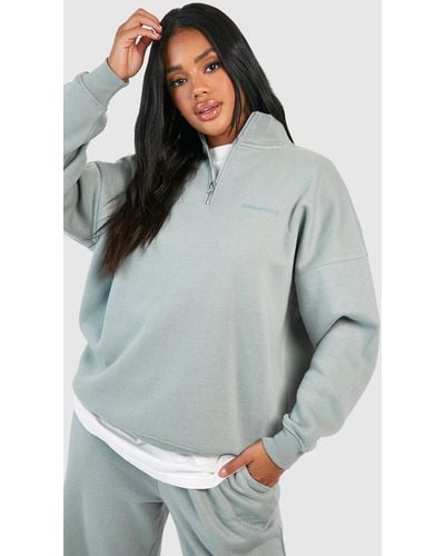Boohoo Dsgn Studo Slogan Half Zip Oversized Sweatshirt - Gray