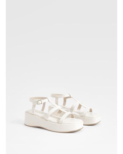 Boohoo Wide Fit Caged Flatform Sandals - White