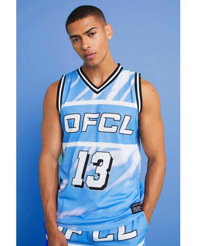 BoohooMAN Mesh Basketball-vesttop mit Palmen-Print - Blau
