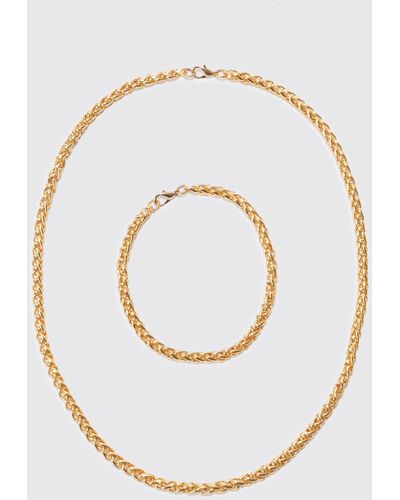 Boohoo Rope Chain Necklace And Bracelet Set - White