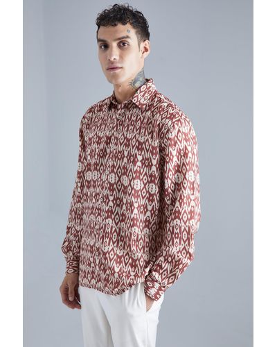 BoohooMAN Long Sleeve Oversized Aztec Detail Shirt - Multicolor