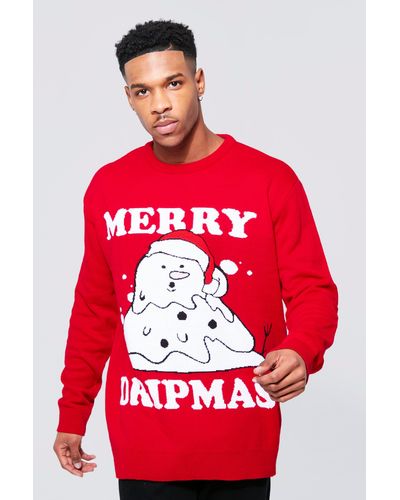 Boohoo Merry Dripmas Christmas Sweater - Red