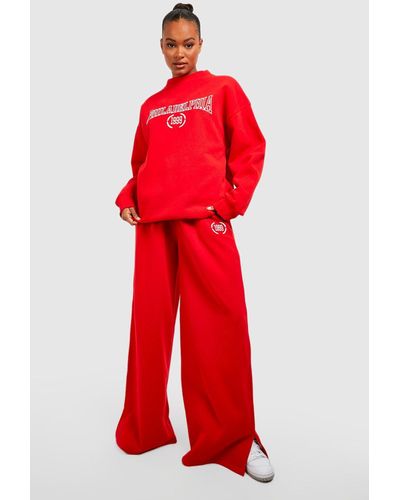 Boohoo Tall Philadelphia Print Wide Leg And Sweater Tracksuit - Red