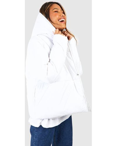 Boohoo Asymmetric Hooded Puffer Jacket - White
