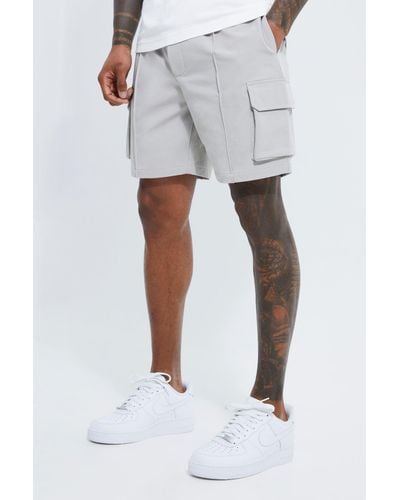 BoohooMAN Elasticated Slim Cargo Short With Pintuck - White