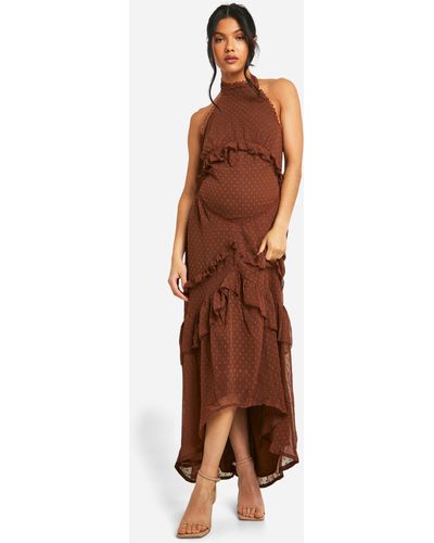 Boohoo Maternity Dobby Halterneck Maxi Dress - Brown