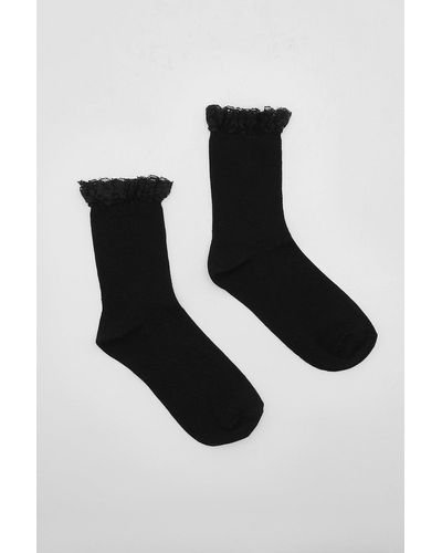 Boohoo 2 Pack Black Rib Sock With Lace Trim