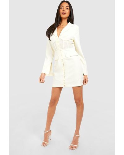 Boohoo Corset Detail Tailored Blazer Dress - White