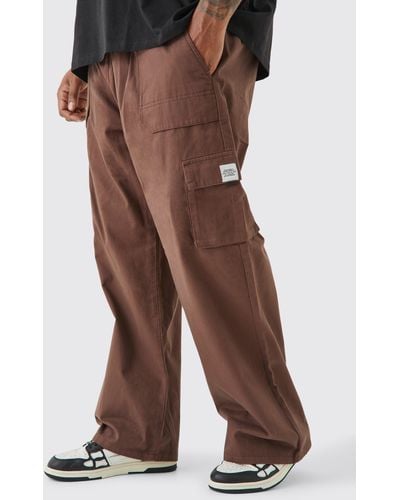 BoohooMAN Plus Elastic Waist Relaxed Fit Buckle Cargo Jogger - Brown