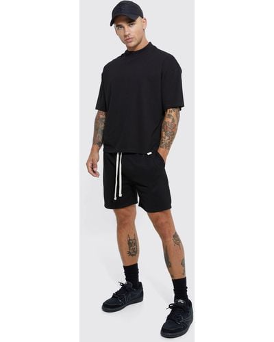 BoohooMAN Oversized Short Length T-shirt & Short Set - Black