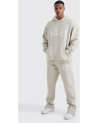 BoohooMAN Oversized Official Spray Print Tracksuit - Natural