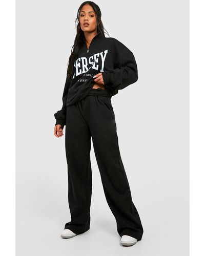 Boohoo Tall Jersey Knit Printed Half Zip And Wide Leg Jogger Tracksuit - Black