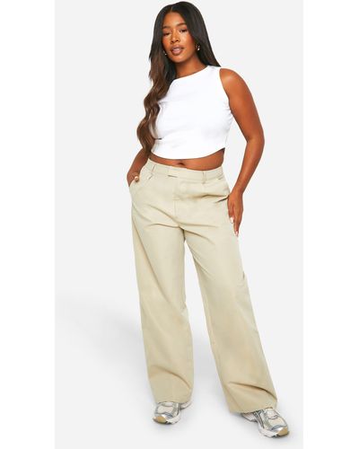 Boohoo Plus Woven Tie Should Corset And Wide Leg Trouser - Natural