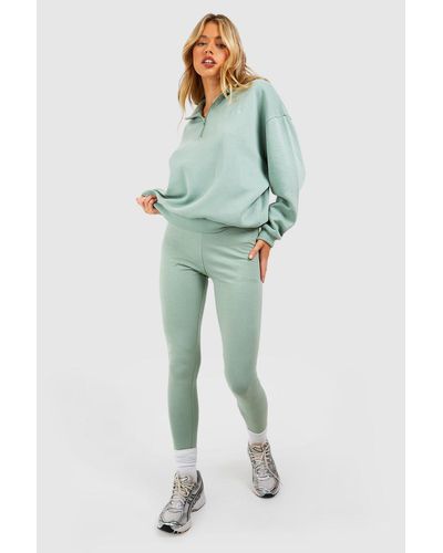 Boohoo Dsgn Studio Half Zip Sweatshirt And Legging Set - Green