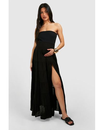 Boohoo Maternity Shirred Tiered Maxi Skirt - Black