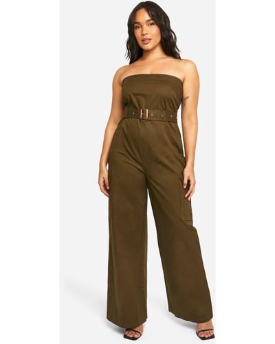 Boohoo Plus Utility Bandeau Belted Jumpsuit - Green