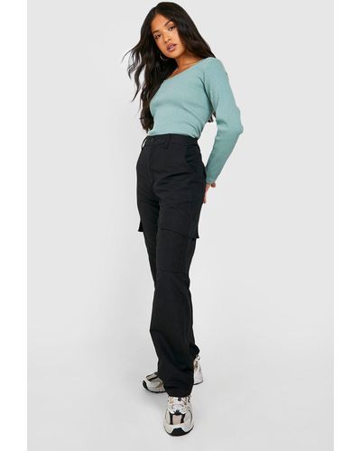 Boohoo Pantalón Deportivo Petite De Sarga Y Algodón Con Bolsillo Cargo - Azul