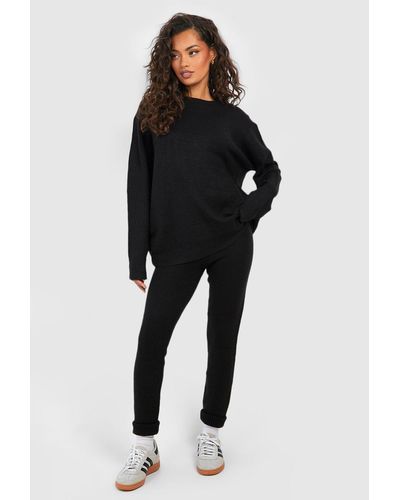 Boohoo Soft Knit Crew Neck Sweater & Trouser Co-ord - Black
