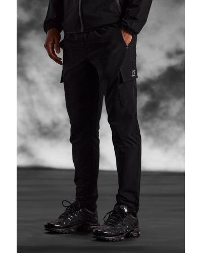 BoohooMAN Technical Stretch Slim Cargo With Zips - Black