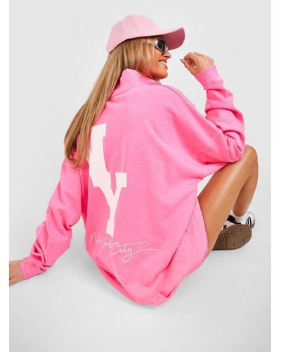 Boohoo Ny Back Print Half Zip Oversized Sweatshirt - Pink