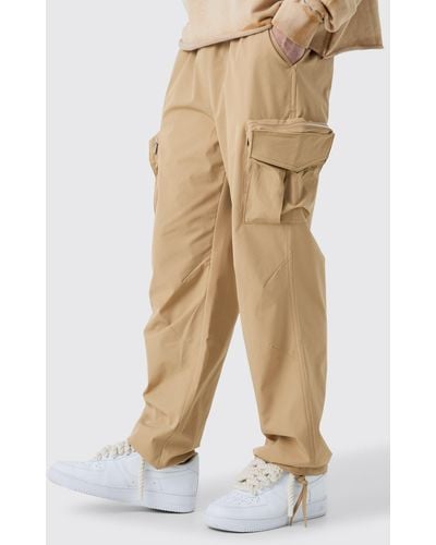 BoohooMAN Technical Stretch Straight Fit Cargo Trousers - Natur