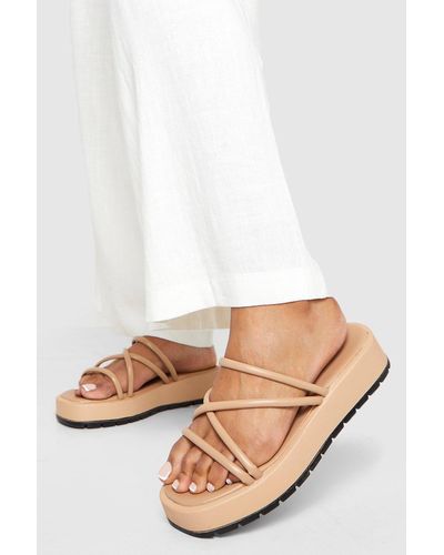 Boohoo Chunky Flatform Multi Strap Sandals - Brown