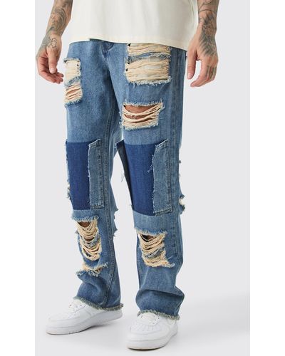 Boohoo Tall Relaxed Rigid Distressed Jeans - Azul