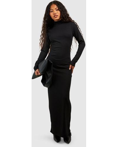 Boohoo Petite Roll Neck Long Sleeve Maxi Dress - Black