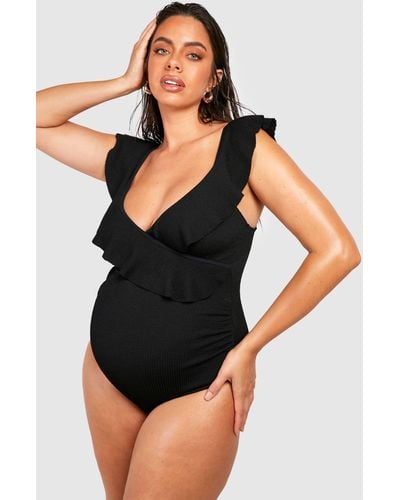 Boohoo Maternity Crinkle Frill Bathing Suit - Black