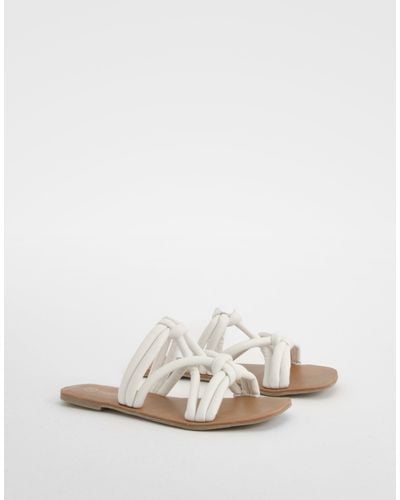 Boohoo Knotted Detail Slip On Flat Sandals - White