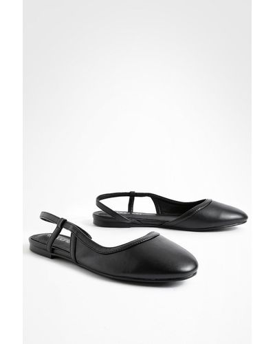 Boohoo Round Toe Contrast Detail Slingback Ballet Flats - Black