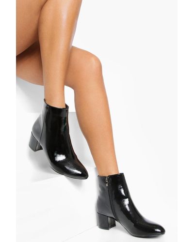Boohoo Low Block Heel Patent Shoe Boots - Black