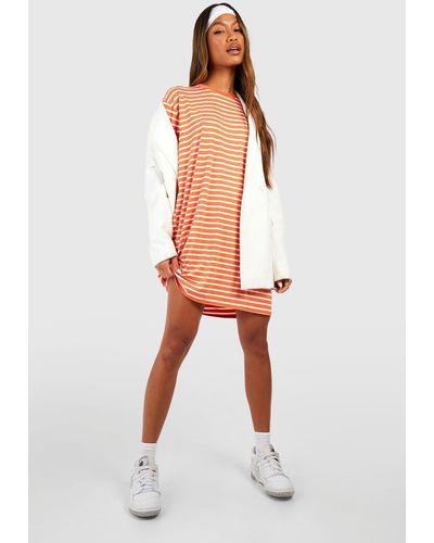 Boohoo Oversized Stripe T-shirt Dress - Orange